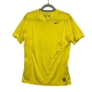Nike Pro Combat Dri Fit Mens‎ Yellow Short Sleeve Fitted Athletic T Shirt M